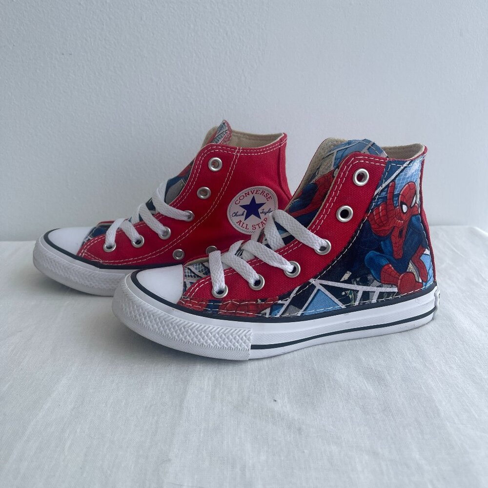 Converse Youth Spider-Man High Tops Size 12 Red/Blue/Black